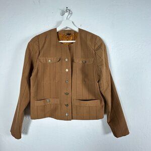 Vintage Jugoexport Mirjana Maric Womens Pinstripe Blazer Jacket Small Brown